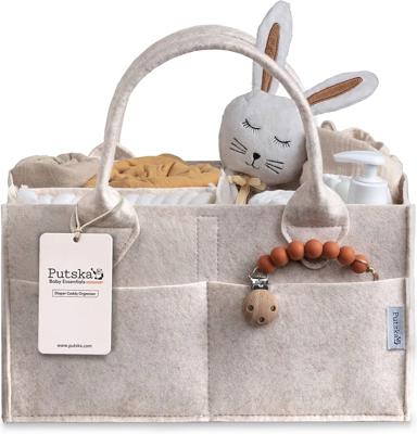 PUTSKA Nursery Storage Basket - Baby Nappy Caddy Organizer for Nappy Station, Newborn Essentials, Baby Shower Gifts and Registry Must-Haves for Boy or