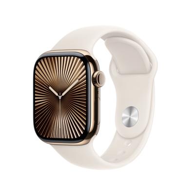 iStore South Africa | South Africas Widest Apple Range Online Apple Watch Series 10 GPS + Cellular 46mm Gold Titanium Case with Starlight Sport Band