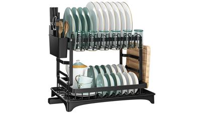Multi-Function 2-Tier Dish Drying Rack with Automatic Drainage System