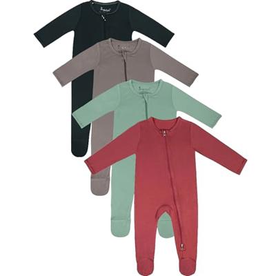 Jimonda Baby Romper 4-Pack - Zip-Up Sleep & Play Pajamas for 0-24 Months | 2-Way Zipper, Unisex Footed Design, Ultra-Soft Stretchy Fabric(Green&Brown&