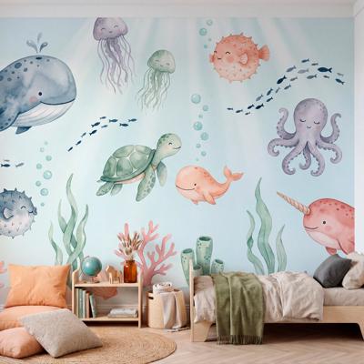 Whispering Tides Pastel Ocean Wallpaper for Kids - Blue Sea Nursery Wave Peel and Stick Mural
 – Mural & Co