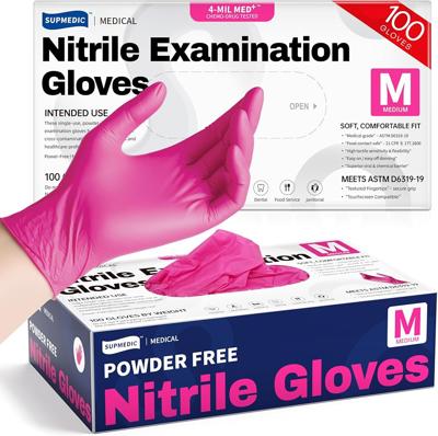Amazon.com: Supmedic Nitrile Exam Gloves, 4 Mil 100 Pcs Powder-Free Latex-Free Cooking Food-Safe Disposable Medical Gloves, Rose Orchid (Medium) : Ind