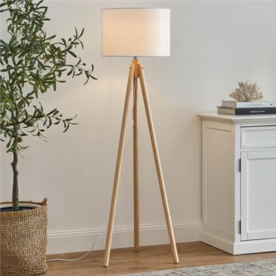Temple & Webster Carla Rubberwood Tripod Floor Lamp