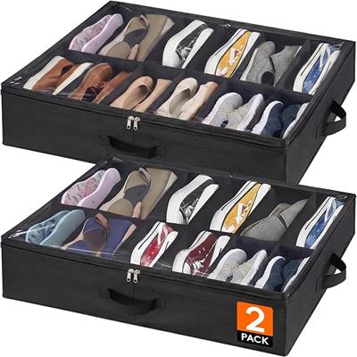 Amazon.com: Lifewit Under Bed Shoe Storage Organizer 2 Pack(12 Shoes Cells), 4.3 Inches Profile Fabric Shoes Container Box with Clear Cover, Foldable
