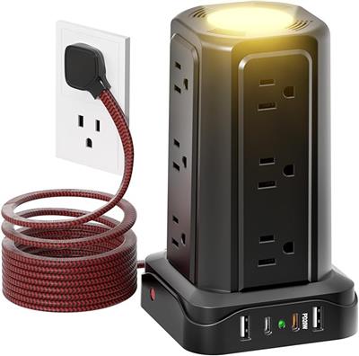 Amazon.com: PASSUS Power Strips with Surge Protection, Flat Plug Power Strip with 12 Outlets 4 USB Ports, Charging Tower 1625W/13A 6FT Braided Extensi
