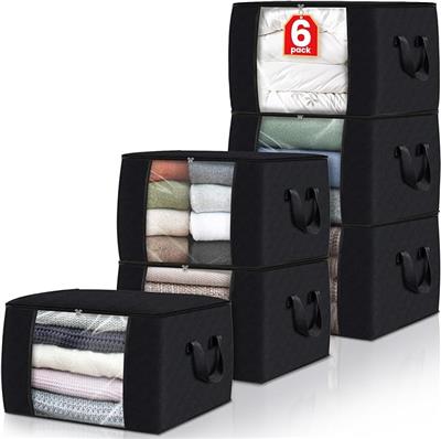 Amazon.com: Fab totes 6 Pack Storage Bags for Clothes and Blanket, Foldable Closet Organizers and Storage with Zippers, Clear Window and Handles, Fabr