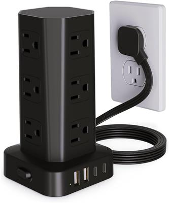 Amazon.com: Power Strip Tower Surge Protector, 6FT Flat Plug Extension Cord with Multiple Outlets, 12 AC Outlets 4 USB (2 USB C), Desktop Charging Sta