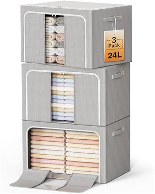 Amazon.com: LeArex Clothes Storage Bins with Metal Frame Foldable Storage Box Clothes Organizers Storage Containers for Clothes Sheets Blankets Books