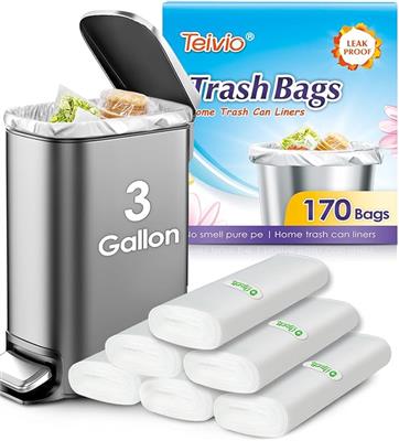 Amazon.com: 3 Gallon 170 Counts Small Trash Bags 3 Gallon 3.1 Gallon 3.2 Gallon fit 10 liter Garbage Bags by Teivio, Waste Basket Bags,Bathroom Trash