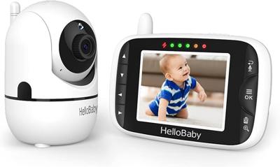 HelloBaby Baby Monitor,Upgrade Baby Monitor with Camera and Night Vision,No Wifi,355°/120° Remote Pan Tilt Camera 2x Zoom, ECO Mode,2-way talk,Up to 1