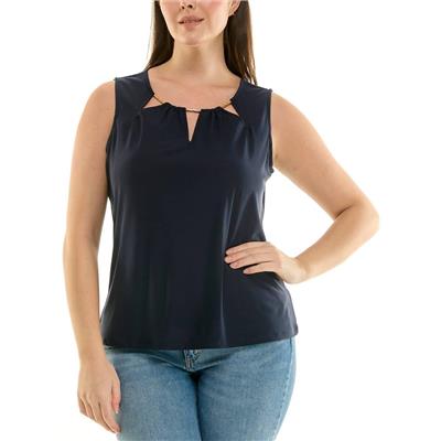 Plus Size Zac & Rachel Sleeveless Solid Cut Out Neck Blouse