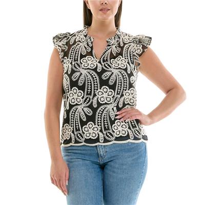 Plus Size Zac & Rachel Cap Flutter Sleeve Abstract Floral Blouse