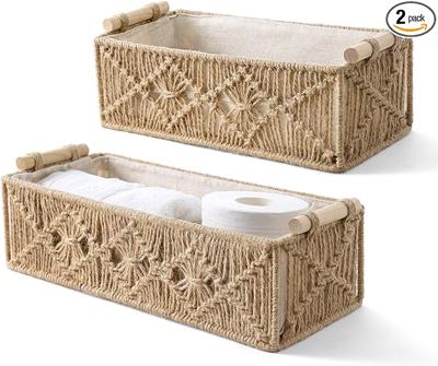 Amazon.com: Mkono Macrame Storage Baskets Boho Decor Box Handmade Woven Decorative Countertop Toilet Tank Shelf Cabinet Organizer for Bedroom Livingro