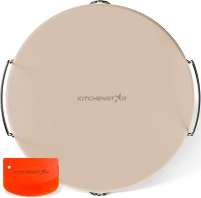 Amazon.com: KitchenStar 14-inch Pizza Stone for Oven and BBQ Grill with Handles, Round, 5/8 Thick - Natural Cordierite, 1800 °F Resistant, Baking Ston