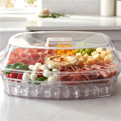 Ice Chilling Party Platter with Compartments and Lid
