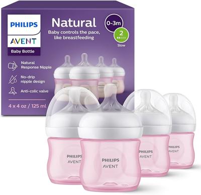 Amazon.com : Philips Avent Natural Baby Bottles with Natural Response Nipples (Slow Flow, Flow 2), 4oz, 4-Pack, SCY900/04 : Baby