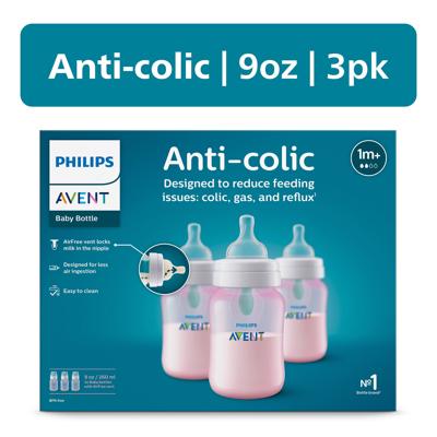 Philips Avent Anti-colic Bottle with AirFree Vent, 9oz, 3pk, Pink, SCY703/13 - Walmart.com
