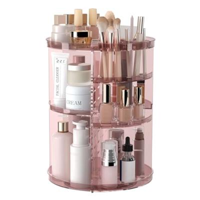 Rotating Makeup Organizer, DIY 8 Adjustable Layers Spinning Skincare Storage, Cosmetic Display Case with Brush Holder and Perfume Tray, Multi-Function