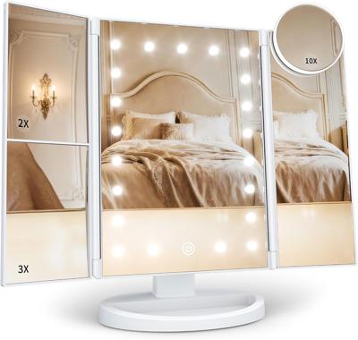 Amazon.com : HUONUL Makeup Mirror, Vanity Mirror with Lights, 2X/3X/10X Magnification, Touch Control, Trifold, Dual Power Supply, Birthday Gifts for W