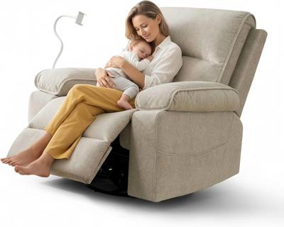 Amazon.com: YuuYee Teddy Fleece 360° Swivel Rocker Recliner Nursery Rocking Chairs with Phone Holder Manual Gilder Recliner Chair with Wide Foot Rest