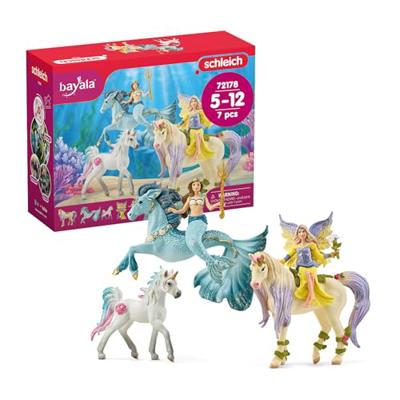 Schleich Bayala - 7 PC Mermaid, Unicorn and Fairy Toy Starter Set for Girls and Boys - Cute Fairies and Unicorn Figures with Accessories - Fantasy Fig