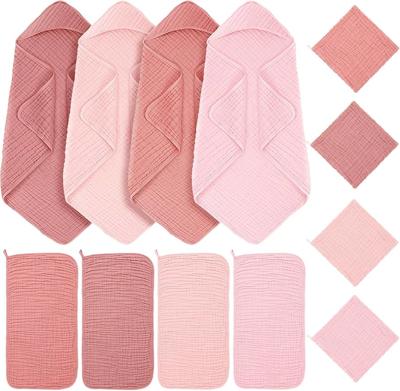 Amazon.com : Breling 12 Pcs Muslin Hooded Baby Bath Towel, Hand Towels and Washcloth Set, 36x 36 Cotton Newborn Bath Towel Cotton Absorbent Blanket U