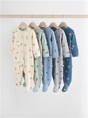 Buy Teal Blue Patterned Baby Sleepsuits 5 Pack (0-2yrs) from Next Australia