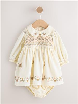 Buy Cream Baby Embroidered Long Sleeve Dress and Knickers Set 2 Piece (0mths-2yrs) from Next Australia