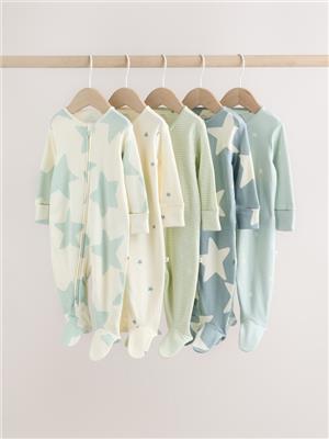 Buy Green Star Two Way Zip Baby Sleepsuits 5 Pack (0-2yrs) from Next Australia