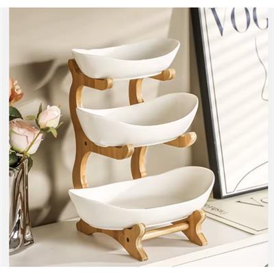 Bamboo Stand 3 Tier Plastic Fruit Bowl