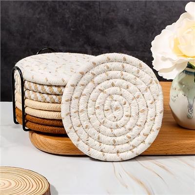Mckanti Drink Coasters Set of 8, 4 Colors Absorbent Coasters for Drinks, Minimalist Cotton Woven Coaster for Living Room Decor, Tabletop Protection Su