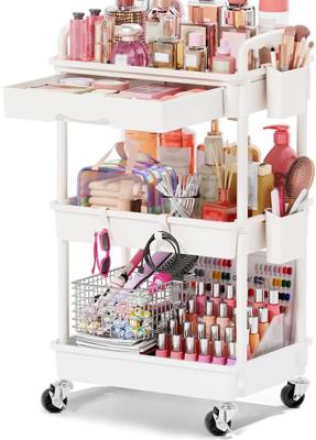 Amazon.com: Goovilla Rolling Makeup Organizer Cart with Removable Drawer, 3 Tier Stable White Floor Skincare Storage Cart for Vanity, Cosmetic Display