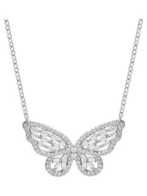 Believe by Brilliance Womens Silver Plated Cubic Zirconia Butterfly Necklace 18 + 2 - Walmart.com