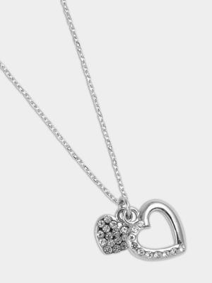 Double Heart Diamante Chain Necklace | Bash
