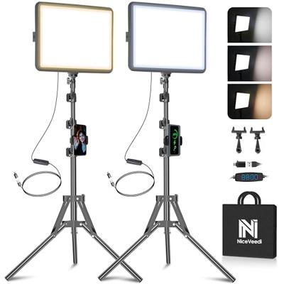 2-Pack LED Video Light Kit, NiceVeedi Studio Light, 2800-6500K Dimmable Photography Lighting Kit with Tripod Stand&Phone Holder, 73 Stream Light for