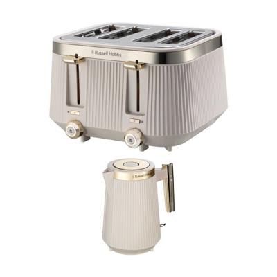 Russell Hobbs Bronte Kettle 1.7L Stone/Gold & 4 Slice Bread Toaster Stone/Gold - Bunnings Australia