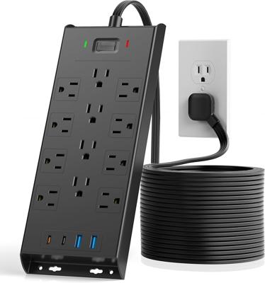 Amazon.com: Surge Protector Power Strip 4800J, LeZone 10Ft Long Extension Cord Flat Plug, 12 Outlets 2 USB C 2 USB Ports, Wall Mountable, 20W Desk Cha