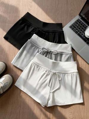 Everyssa 3pcs Womens Casual Elastic Waist Drawstring Sports Shorts Set,White And Black,Summer,Athleisure,Gym,Soft Comfy Loungewear Minimalist Chic Ho