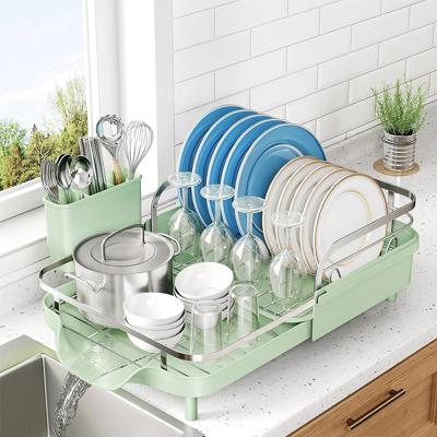 Amazon.com - SNTD Dish Drying Rack, Expandable Dish Rack for Kitchen Counter, Stainless Steel Dish Drainer with Drainboard Set and Utensil Holder (Bla