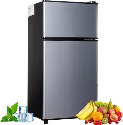 GGTB 2.5 Cu.ft Compact Double Door Mini Fridge with Top Freezer, 7-Level Temperature Control for Dorm Bedroom Office, Silver - Walmart.com