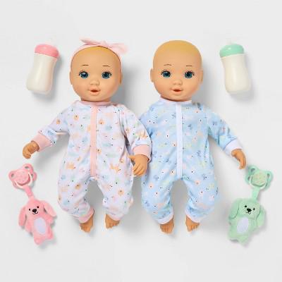 14 Boy Girl Twin Baby Dolls - Blonde Hair + Blue Eyes - Gigglescape™: PVC Material, Plush, 11 Pieces Set : Target