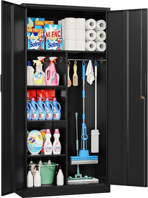 Amazon.com: Wide & Deep Metal Storage Cabinet with Hanging Rod,Black Broom Closet Storage Cabinet with Lock,72 Tall Wardrobe Cabinets with Doors and S