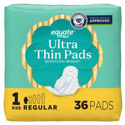 Equate Ultra Thin Pads with Flexi-Wings, Regular Absorbency, Size 1, 36 Count HSA/FSA Eligible - Walmart.com