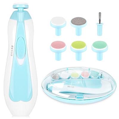 Electric Nail File Drill for Baby No Sharp Claws Hurt, 6 in 1 Safety Cutter Trimmer Clipper for Toes and Fingers (Blue)
