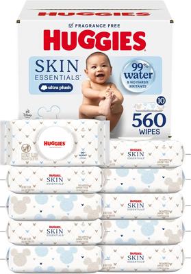 Amazon.com: Huggies Skin Essentials Baby Wipes, Hypoallergenic, 99% Water, 10 Flip Top Packs (560 Wipes Total) : Baby