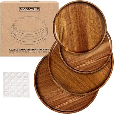 Amazon.com | MIGOnature Set of 4 Round Acacia Wooden Charger Dinner Plates - 2 x 8 inch & 2 x 10 inch Boards for Serving Food, Steak, Salad, Snacks, C