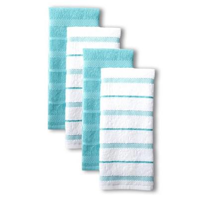 KitchenAid 4pk Cotton Albany Kitchen Towels Teal: Dish & Hand Towels Set, Solid & Stripe Pattern, 26x16 Machine Washable : Target