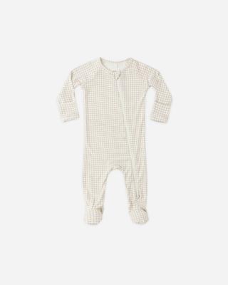 Bamboo Zip Footie Oat Gingham