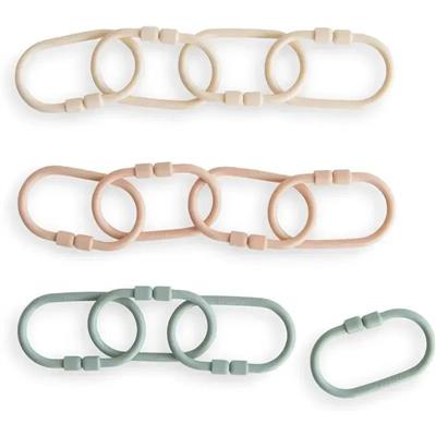 Mushie - Baby Chain Link Rings Toy 12 Count, Multiuse Car Seat Stroller Connecting Toy, Shifting Sand, Blush, Cambridge Blue