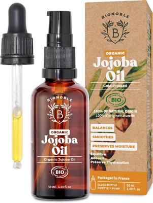 BIONOBLE Organic Jojoba Oil Cold Pressed Unrefined - Balances Sebum, Smoothes, Anti-Acne - 100% Pure Jojoba Oil for Skin, Face, Hair, Body - Vegan, He